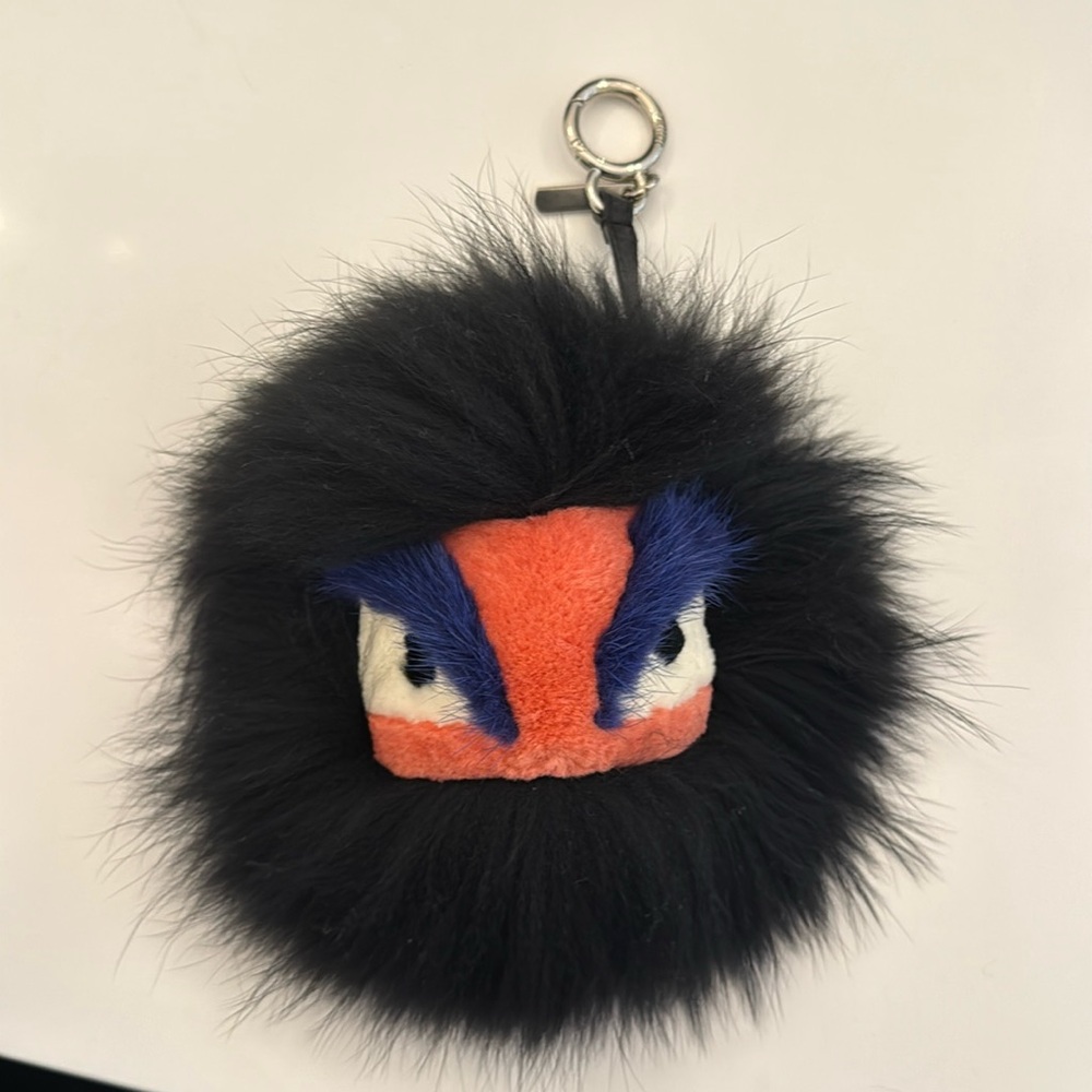 FENDI black fur keychain charm